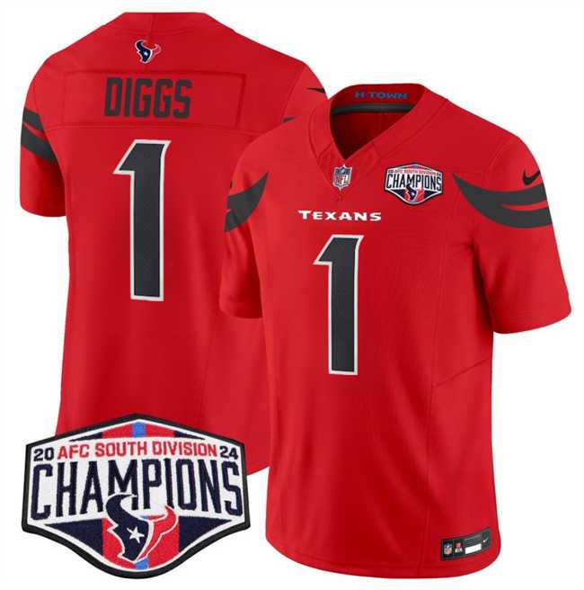 Mens Houston Texans #1 Stefon Diggs Red F.U.S.E. 2024 AFC South Division Champions Vapor Limited Stitched Jersey->houston texans->NFL Jersey